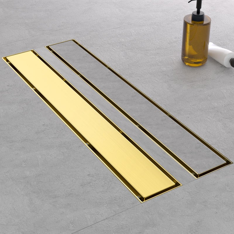 EBYTE Linear Shower Drain 24 Inch Brushed Gold 304 Stainless Steel Shower Drain with Tile Insert Panels Rectangle Shower Floor Drain with Adjustable Feet Hair Catcher Fits Bathroom Balcony