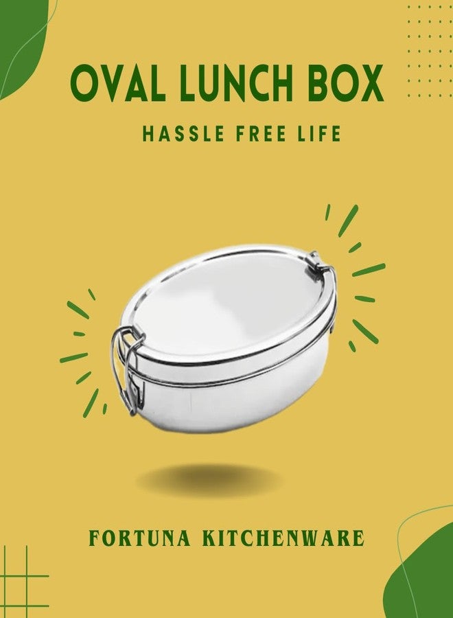 FORTUNA KITCHENWARE صندوق طعام للأطفال من الفولاذ المقاوم للصدأ من فورتونا كيتشنوير | صندوق غداء للأطفال والمكتب من الفولاذ المقاوم للصدأ | صفيحة فاصلة فولاذية ومشبك قفل | غطاء مناسب للأطفال، شكل مستطيل (بيضاوي، متوسط) - Image 5