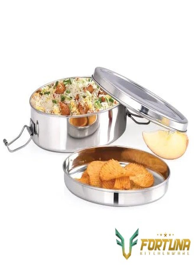 FORTUNA KITCHENWARE صندوق طعام للأطفال من الفولاذ المقاوم للصدأ من فورتونا كيتشنوير | صندوق غداء للأطفال والمكتب من الفولاذ المقاوم للصدأ | صفيحة فاصلة فولاذية ومشبك قفل | غطاء مناسب للأطفال، شكل مستطيل (بيضاوي، متوسط) - Image 4