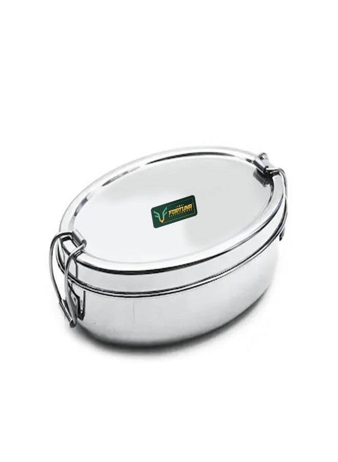 FORTUNA KITCHENWARE صندوق طعام للأطفال من الفولاذ المقاوم للصدأ من فورتونا كيتشنوير | صندوق غداء للأطفال والمكتب من الفولاذ المقاوم للصدأ | صفيحة فاصلة فولاذية ومشبك قفل | غطاء مناسب للأطفال، شكل مستطيل (بيضاوي، متوسط) - Image 1