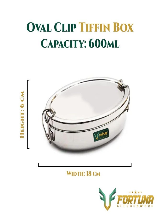 FORTUNA KITCHENWARE صندوق طعام للأطفال من الفولاذ المقاوم للصدأ من فورتونا كيتشنوير | صندوق غداء للأطفال والمكتب من الفولاذ المقاوم للصدأ | صفيحة فاصلة فولاذية ومشبك قفل | غطاء مناسب للأطفال، شكل مستطيل (بيضاوي، متوسط) - Image 2