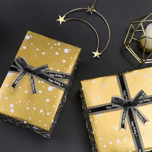 Cidenbio Happy Birthday Ribbon for Gift Wrapping 1 Inch 25 Yards Black Ribbon for Flower Bouquet Organza Satin Ribbons for Crafts Bow Making Cake Box Party Decoration Party Favor Supplies - Image 3