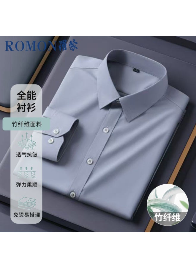 Romon Long-sleeve Shirt For Men, Business Professional Formal White Dress Shirt, Slim Fit Elastic Dress Shirt For Men, Gray 3XL
