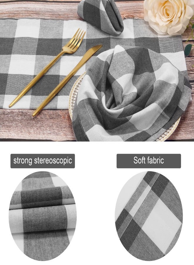BETRIC Cotton Blend Buffalo Plaid Table Napkins (Set of 4), 20 x 20 Inch Washable Dinner Napkins, Buffalo Checks Cloth Napkins for Restaurant, Wedding, Holiday, Farmhouse，Gray and White - Image 4