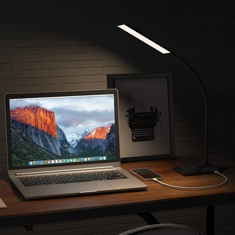 Vansuny LED Desk Lamp with USB Charging Port, Eye-Caring, 5 Color Modes,6 Brightness Levels, Touch Control, Adjustable Neck, Memory Function for Dorm Office Work Bedroom (12W,Black) - Image 4
