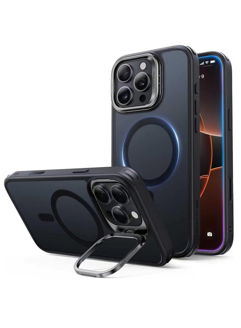 HEROCKX iPhone 16 Pro Max MagSafe Case, Matte Translucent Magnetic Phone Cover with Built-in Kickstand, Shockproof Protective Case,Anti-Fingerprint Slim Design, Black - Image 1