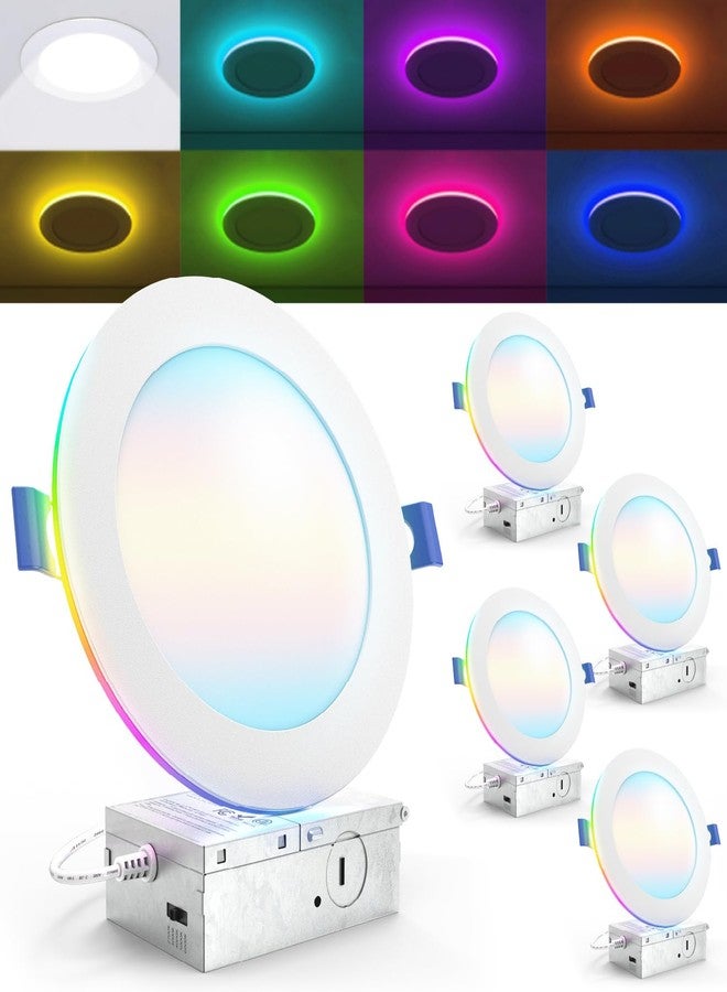 صنكو لايتنغ مجموعة من 4 مصابيح سقف LED ذكية فائقة النحافة من Sunco مقاس 6 بوصات مع ضوء ليلي، درجة حرارة لون قابلة للتعديل من 2700 كلفن إلى 6000 كلفن، قابلة للتعتيم، 15 وات، إطار ناعم، بدون علبة مع صندوق توصيل. - Image 1