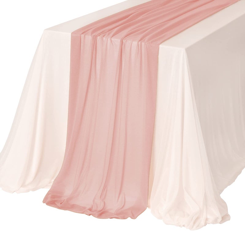 Ling's moment Lings Moment Sheer Chiffon Tablecloth  Runner Set for 46ft Long Table in Blush for Wedding Reception HeadSweetheart Desk9x11ft Dusty Rose  BlushPink 