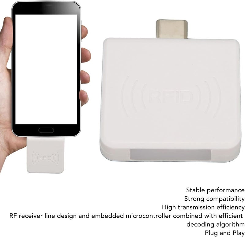 cheekyglo Mobile Phone Card Reader, Portable Contactless Smart Card Reader, 0.2s Fast Card Reading, 125Khz RFID ID Card Reader with USB Interface Support PC Phone Tablet(White)White - Image 4