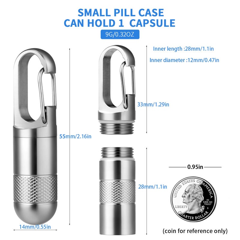 TISUR Small Titanium Pill Case, Keychain Pill Holder Travel Pill Box Container,Portable Pill Organizer Waterproof Metal Case Bottle (Gray Titanium Small - 1.06 inch) - Image 4