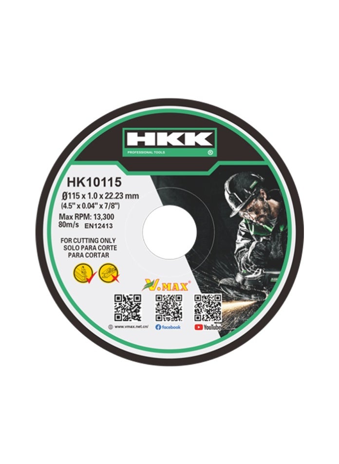 HKK HKK 115mm 50 Pieces Cutting Disc Wheel, 1.0mm Thickness, 22.23mm Bore, 13300RPM Max, EN12413, Metal Stainless Steel Cutting Blade for Angle Grinder – 4.5" x 0.04" x 7/8", 50pcs  - Image 1