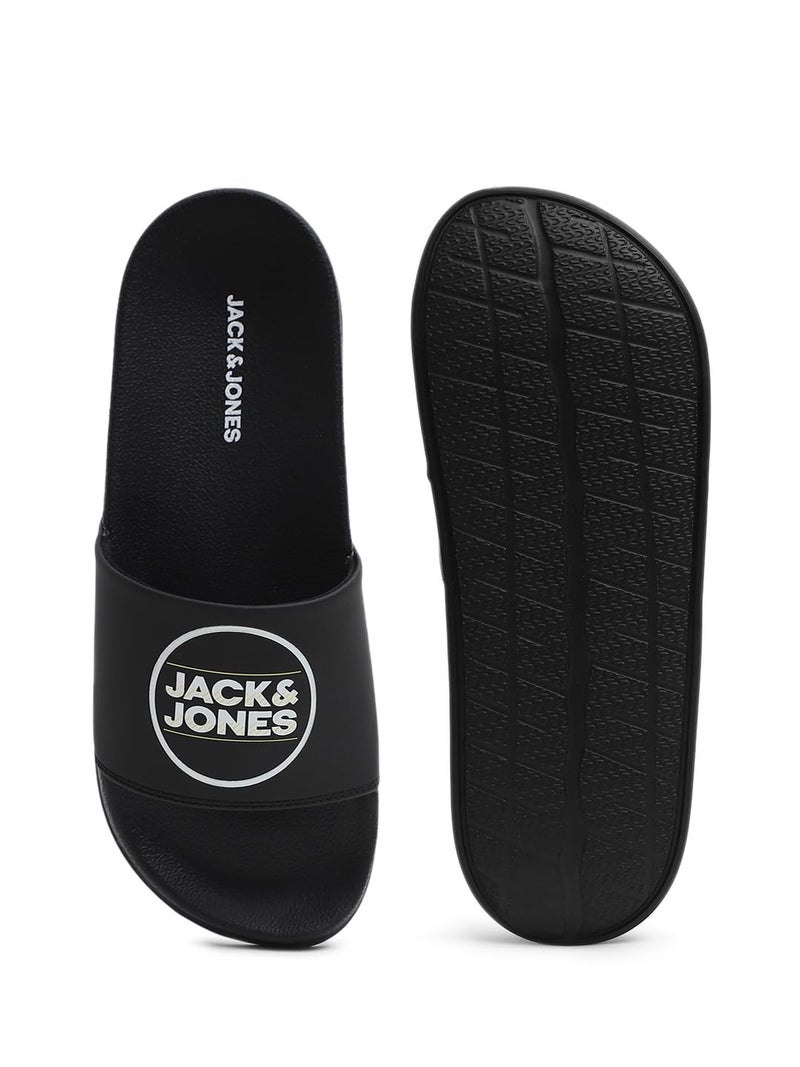 Jack & Jones Men's Jet Black Pool Sliders- 42 (1372293003) - Image 4