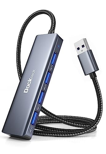 Dockteck USB Hub Dockteck 4Port USB 30 Splitter Aluminum 2ft USB Extender Compatible with MacBookXPS Surface ProMac miniPro iMac Mouse Keyboard Flash Drive HDDCamera and More - Image 1