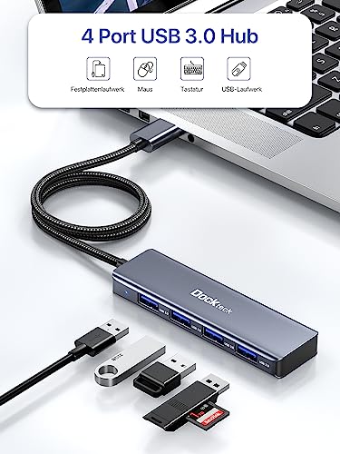 Dockteck USB Hub Dockteck 4Port USB 30 Splitter Aluminum 2ft USB Extender Compatible with MacBookXPS Surface ProMac miniPro iMac Mouse Keyboard Flash Drive HDDCamera and More - Image 3
