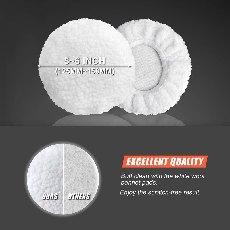 POLIWELL 6 Inch Car Polishing & Buffing Sponge Pads Kit Wool Bonnet Pads for Household Electric Drill and Auto Polisher with 8mm M14 Drill Adapter for Washing Cleaning Waxing Dusting, 11PCS - Image 4