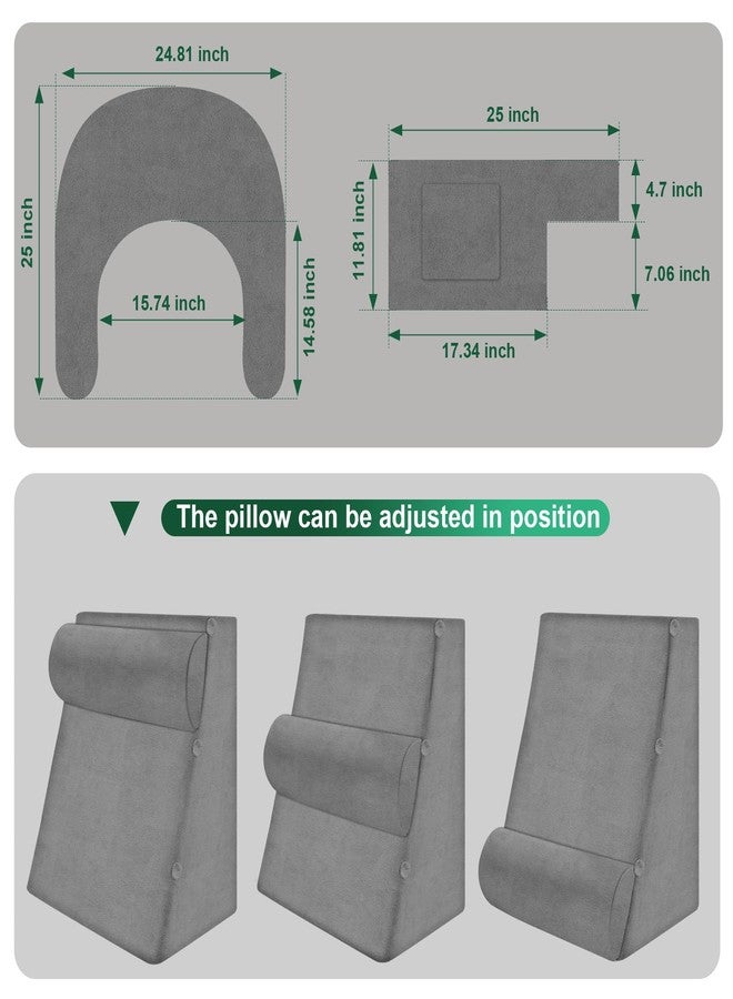 laapee Reading Pillow Set for Adults 3-Piece - Ergonomic Back/Neck Support with Arms & Pockets - 26D High-Density Foam for Bed/Couch Reading Gaming Watching TV (Light Gray) - Image 5
