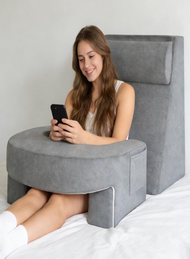 laapee Reading Pillow Set for Adults 3-Piece - Ergonomic Back/Neck Support with Arms & Pockets - 26D High-Density Foam for Bed/Couch Reading Gaming Watching TV (Light Gray) - Image 1