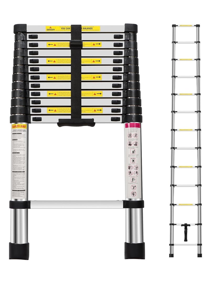 3.8m/12.5ft Telescopic Ladder, Aluminum Extendable Foldable Multipurpose Overhead Ladder - Image 1
