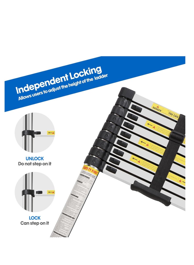 3.8m/12.5ft Telescopic Ladder, Aluminum Extendable Foldable Multipurpose Overhead Ladder - Image 2