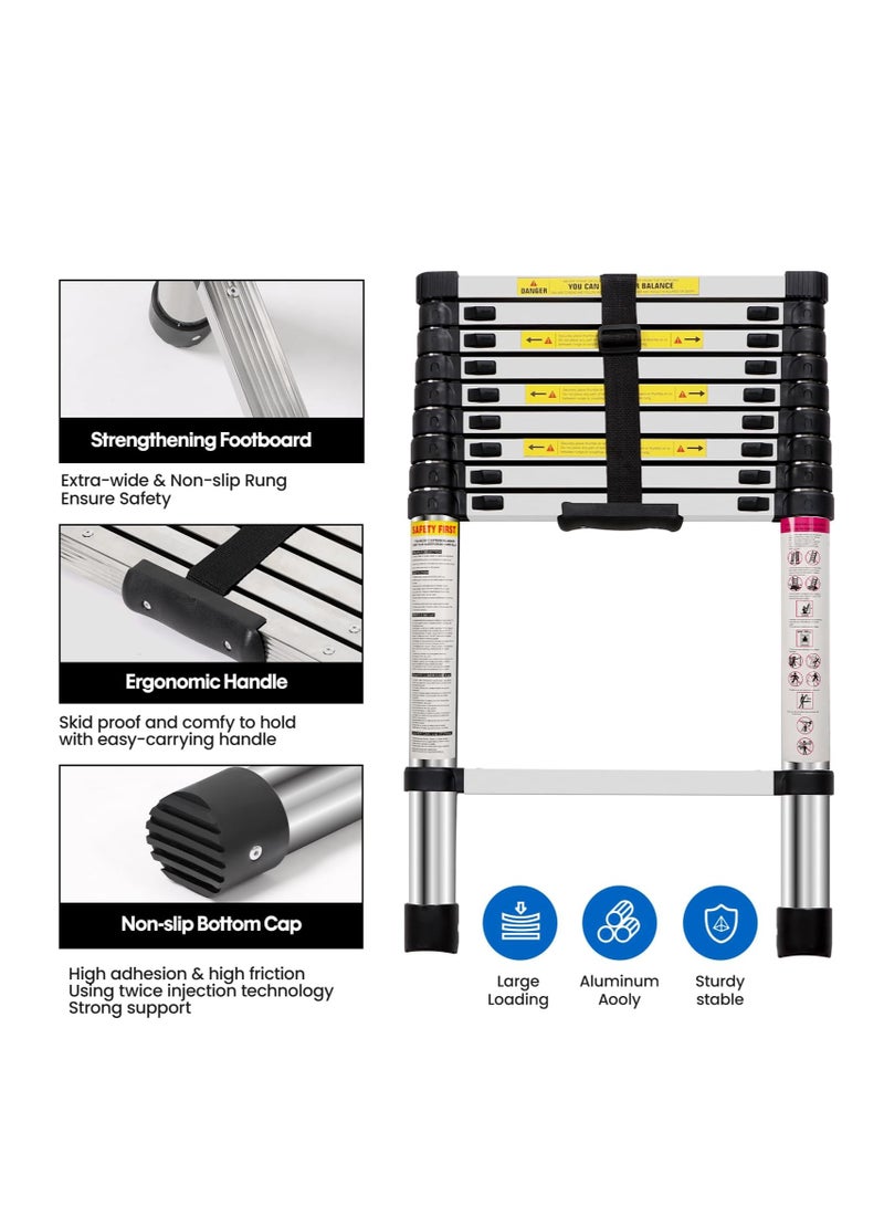 3.8m/12.5ft Telescopic Ladder, Aluminum Extendable Foldable Multipurpose Overhead Ladder - Image 3