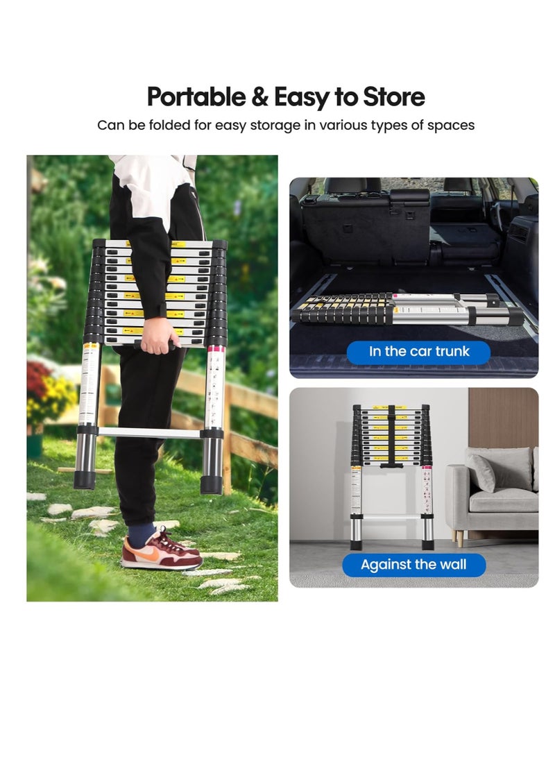 3.8m/12.5ft Telescopic Ladder, Aluminum Extendable Foldable Multipurpose Overhead Ladder - Image 5