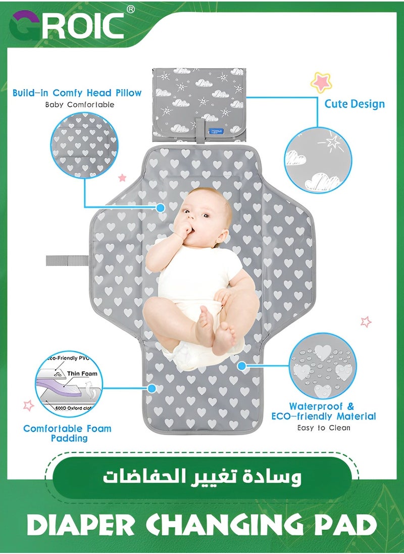 GROIC - Baby Portable Changing Pad,Waterproof Compact Diaper Changing Mat with Built-in Pillow,Lightweight & Foldable Changing Station,Diaper Changing Pad - Image 1