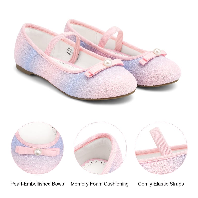 Stelle Girls Glitter Dress Shoes Flower Wedding Mary Jane Ballet Flats with Strap Toddler/Little/Big Kidsï¼ˆGMJ014-Rainbow,9MT - Image 4
