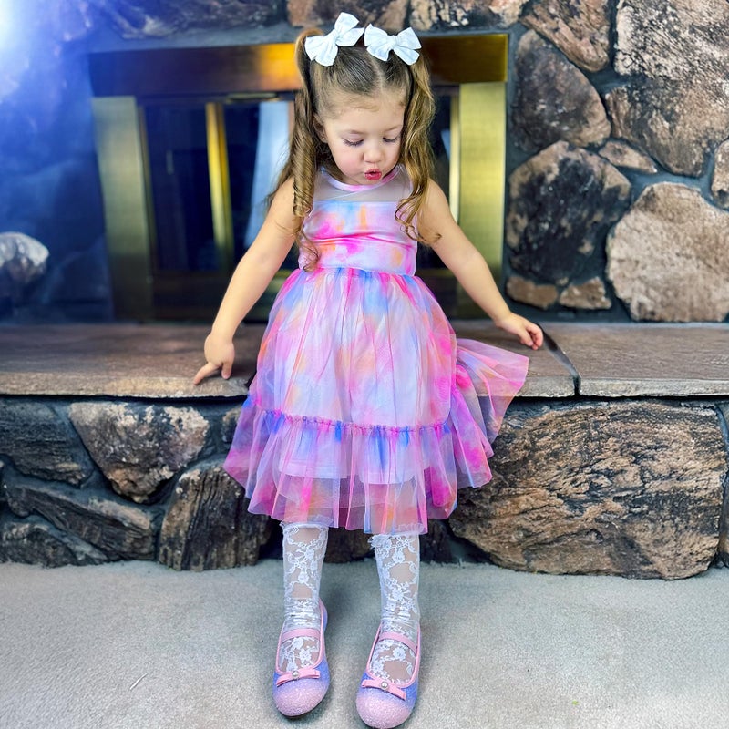 Stelle Girls Glitter Dress Shoes Flower Wedding Mary Jane Ballet Flats with Strap Toddler/Little/Big Kidsï¼ˆGMJ014-Rainbow,9MT - Image 2