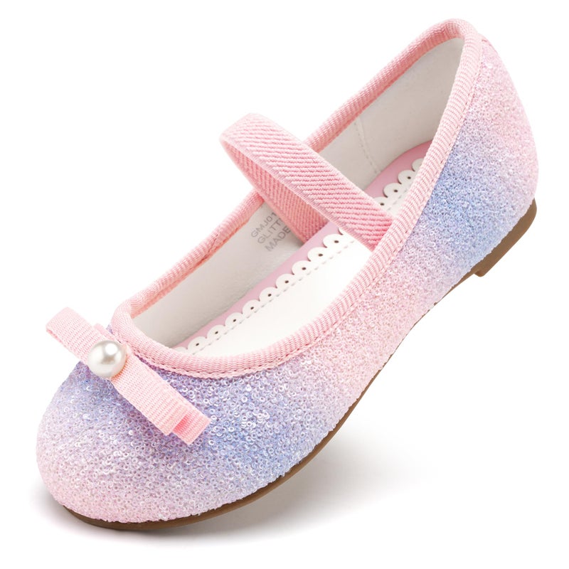 Stelle Girls Glitter Dress Shoes Flower Wedding Mary Jane Ballet Flats with Strap Toddler/Little/Big Kidsï¼ˆGMJ014-Rainbow,9MT - Image 1