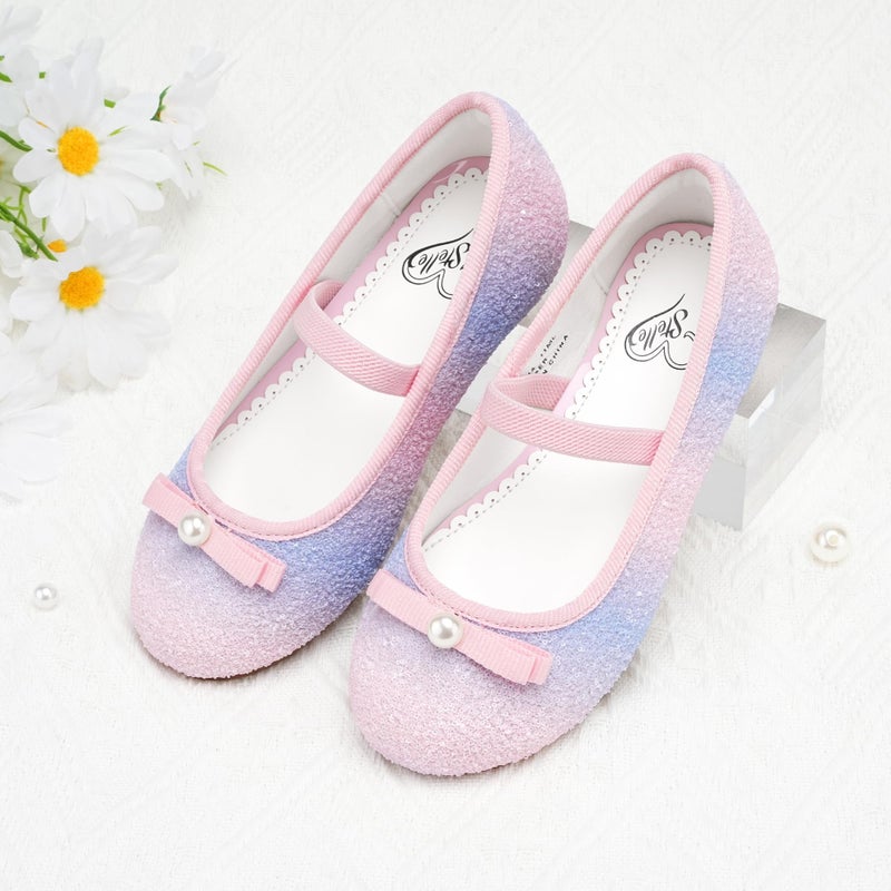 Stelle Girls Glitter Dress Shoes Flower Wedding Mary Jane Ballet Flats with Strap Toddler/Little/Big Kidsï¼ˆGMJ014-Rainbow,9MT - Image 3