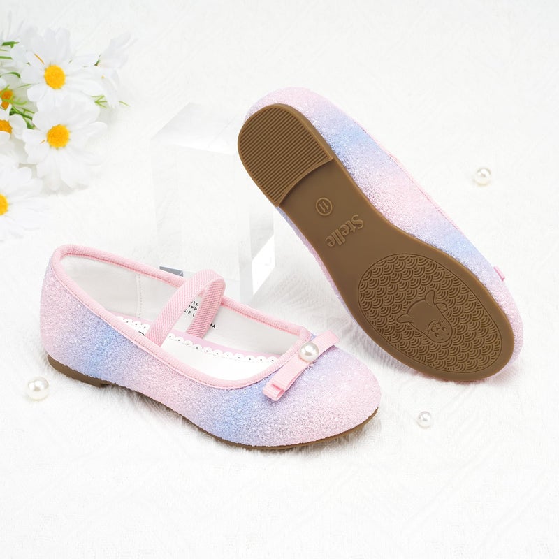 Stelle Girls Glitter Dress Shoes Flower Wedding Mary Jane Ballet Flats with Strap Toddler/Little/Big Kidsï¼ˆGMJ014-Rainbow,9MT - Image 5