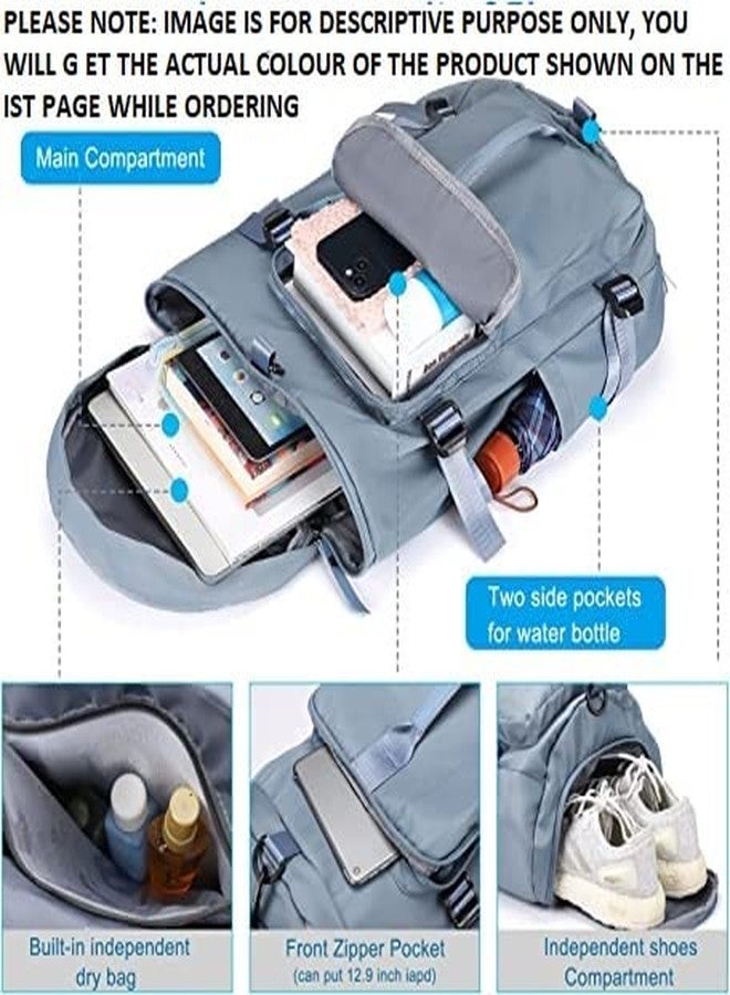 AREO Multi-Functional Sports Duffel Bag | Large Capacity Weekender Bag for Men & Women | Yoga Swimming Gym Bag | Wet Pocket & Shoe Compartment | Open Top Travel Bag - Grey - Image 2