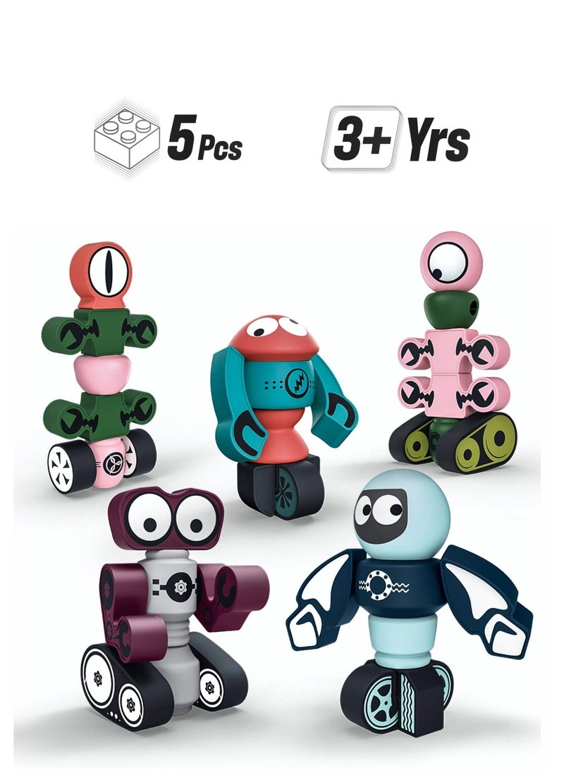 SYOSI 5Pcs Magnetic Robots, Magnetic Blocks Set for Kids with Storage Box, Stacking Robots Toy Educational Playset for Boys and Girls Ages 3 to 6  - Image 1
