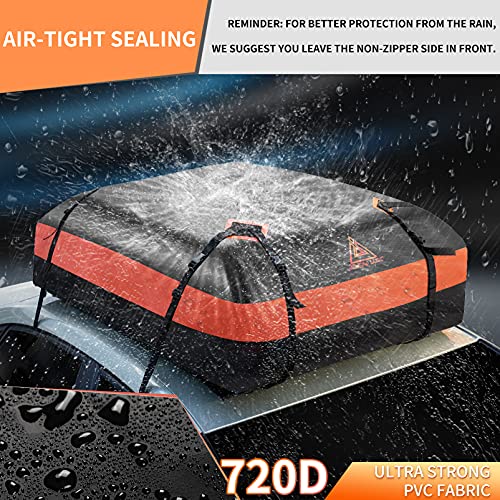 JOJOY LUX Car Rooftop Cargo Carrier Bag, 15 Cubic Feet Waterproof Heavy Duty 720D Car Roof Luggage Bag for All Vehicle with/Without Racks - Storage Bag, Anti-Slip Mat, 4 Door Hooks - Image 3
