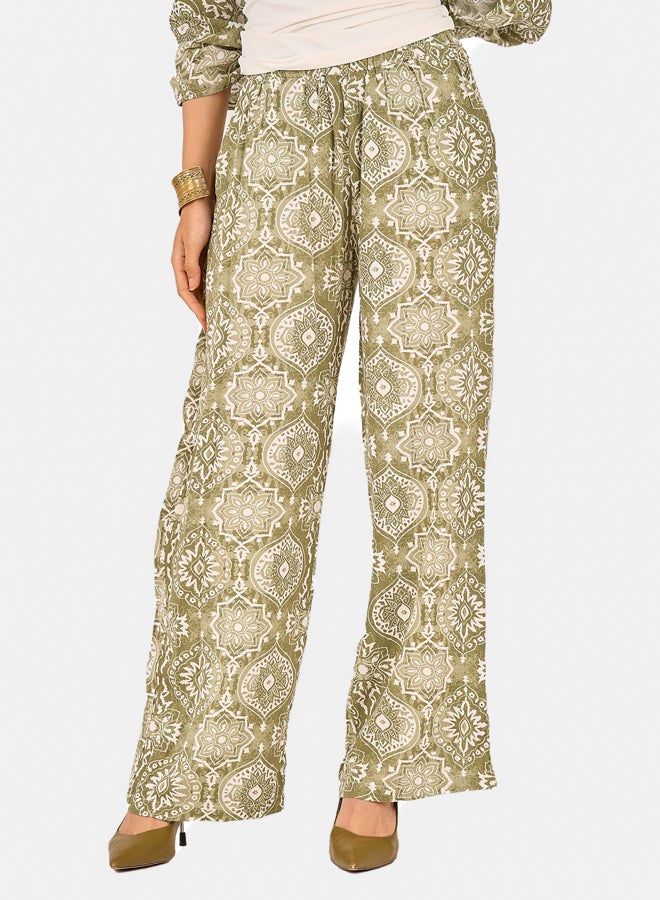 Clue Olive Printed Tencel Pants  - Image 1
