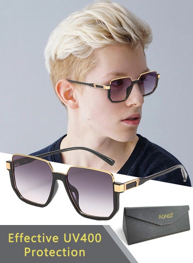 roaiss Semi Frame Square Sunglasses for Men Women UV400 Protection Sun Glasses with Alloy Frame Fashion Anti-Glare Sun Shades for Driving Fishing Traveling with Gradient Grey Lens  - Image 1