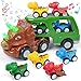 INSFUN Dinosaur Truck Toys for Kids Best Birthday Gifts for Boys Ages 3 4 5 Transport Playset with Music and Lights Dino Carrier Vehicles with 4 Pull Back Car - Image 2