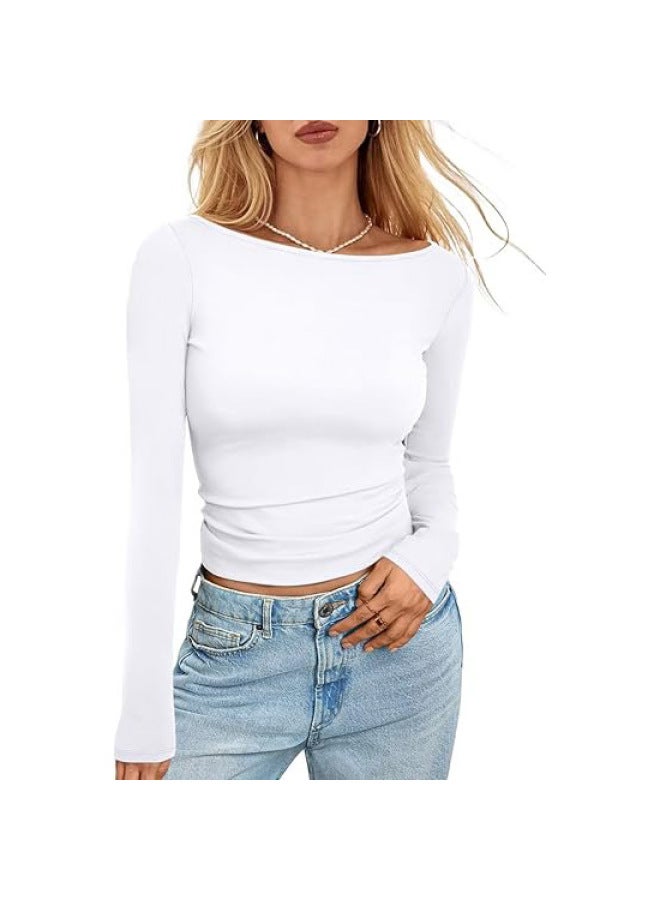 Hot Street Style Long Sleeve Base Shirt Shoulder Slim T-shirt Summer Women's Y2k One-character Collar Top High-grade Sense