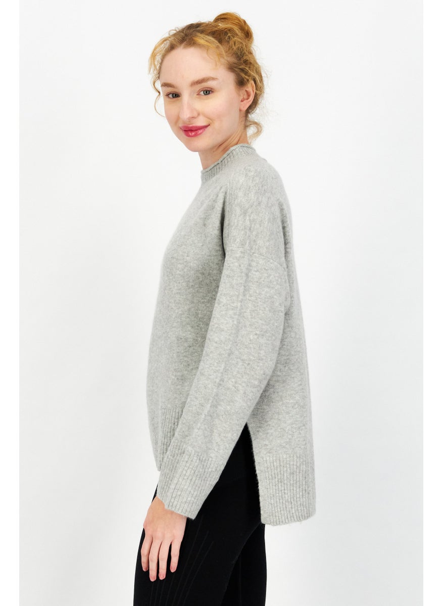 ESPRIT Women High Neck Textured Sweater, Grey  - Image 3