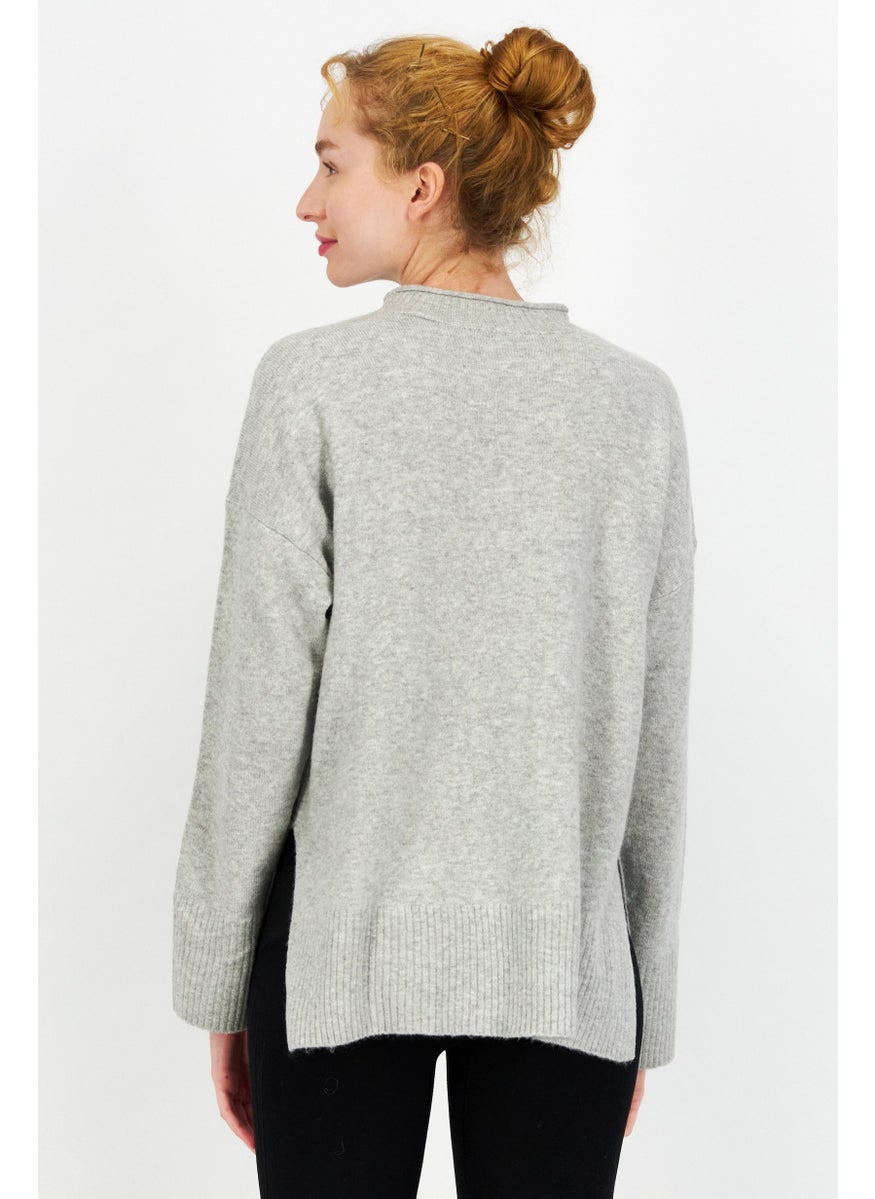 ESPRIT Women High Neck Textured Sweater, Grey  - Image 4