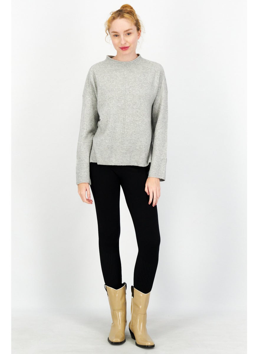 ESPRIT Women High Neck Textured Sweater, Grey  - Image 2