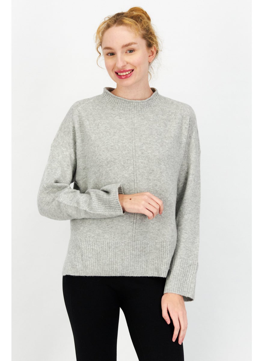 ESPRIT Women High Neck Textured Sweater, Grey  - Image 1