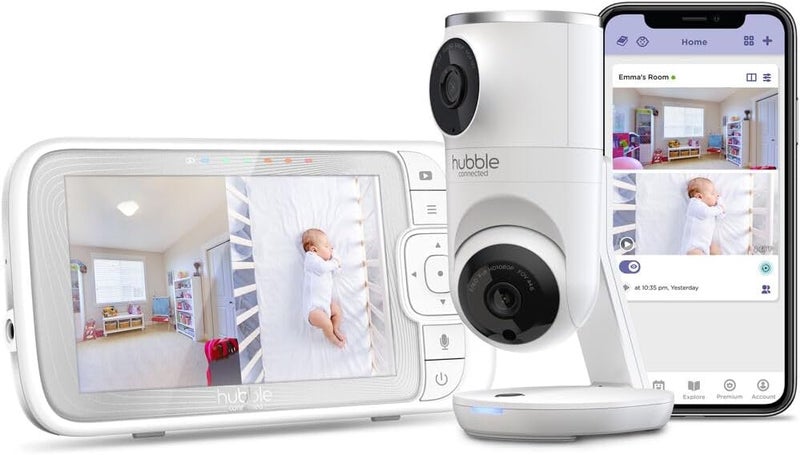 Hubble Connected Dual Vision Smart HD Baby Monitor with 2 Cameras WiFi Baby Monitor with App and Screen Remote Pan Tilt Zoom 2Way Talk AI Motion Tracking Night Vision Room Temperature Sensor - Image 1