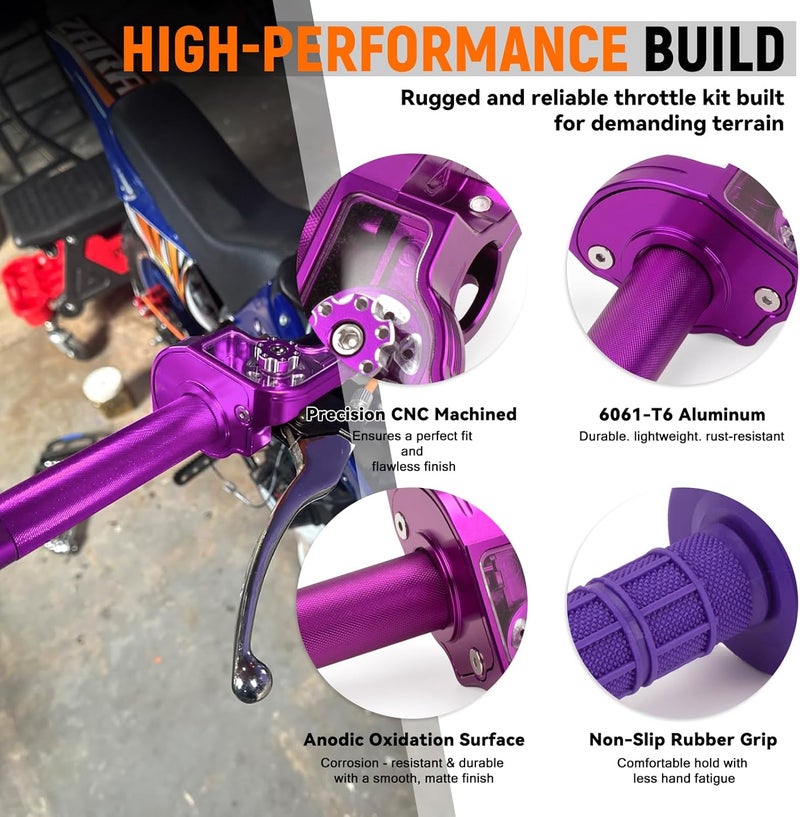 XINGWU Mini Bike Throttle Kit Universal 78 22mm CNC Quick Action Twist Throttle with Cable Throttle Assembly for CRF KLX SSR TTR 50cc250cc Dirt Pit Bike Mini Bike ATV Motorcycle Purple - Image 4