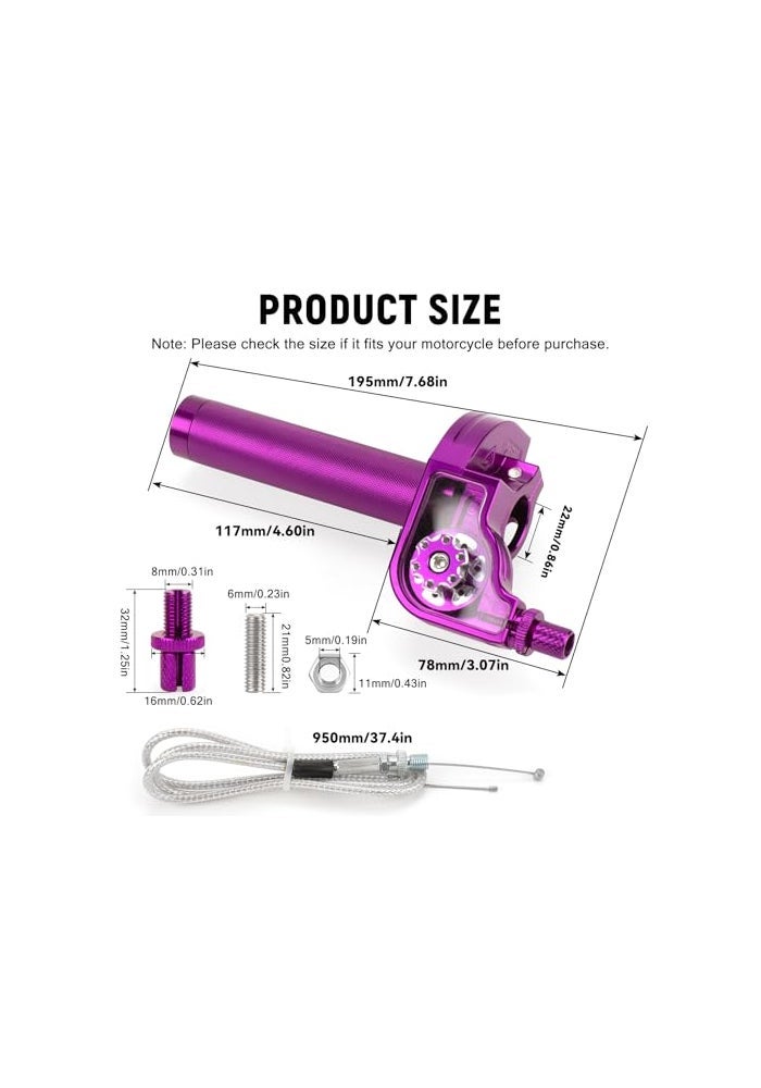 XINGWU Mini Bike Throttle Kit Universal 78 22mm CNC Quick Action Twist Throttle with Cable Throttle Assembly for CRF KLX SSR TTR 50cc250cc Dirt Pit Bike Mini Bike ATV Motorcycle Purple - Image 3