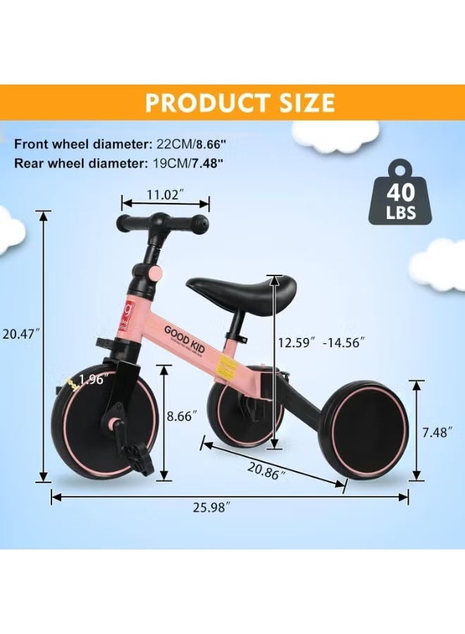 GENNEXT 4 in 1 Kids Balance Bike & Tricycle for 1-4 Years | Toddler Ride-On Bike with Adjustable Seat | Indoor Outdoor Push Trike Toy | First Birthday Gift for Boys & Girls (Pink) - Image 2