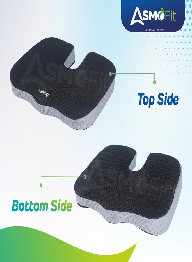 Asmofit Coccyx Cushion for Tailbone, Sciatica, Lower Back Pain Relief | Orthopedic Non-Slip Memory Foam Seat for Long Sitting Office Chair, Home & Wheelchair, Car Driving Seat- (Black Grey) - Image 2