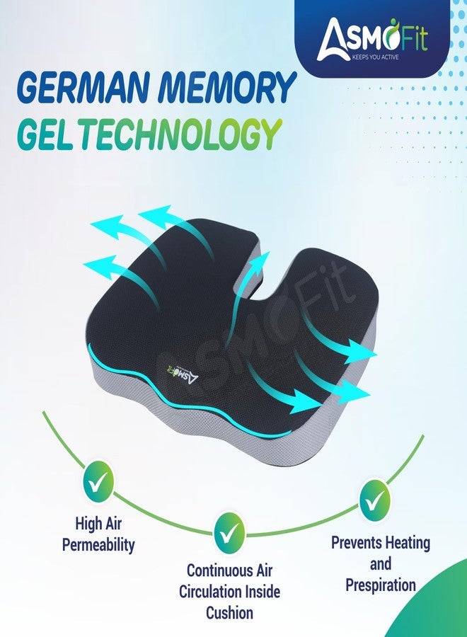 Asmofit Coccyx Cushion for Tailbone, Sciatica, Lower Back Pain Relief | Orthopedic Non-Slip Memory Foam Seat for Long Sitting Office Chair, Home & Wheelchair, Car Driving Seat- (Black Grey) - Image 5