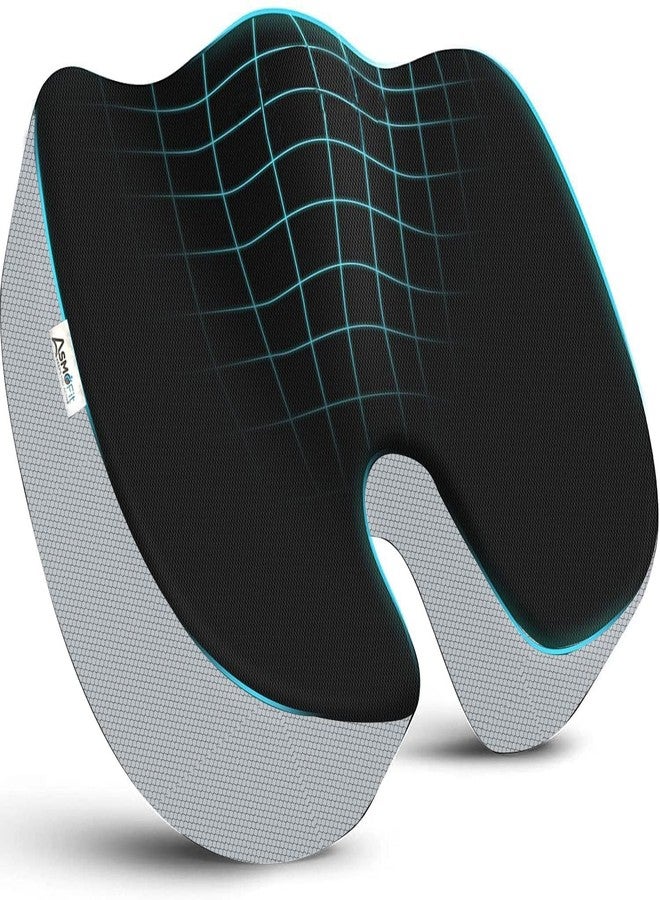 Asmofit Coccyx Cushion for Tailbone, Sciatica, Lower Back Pain Relief | Orthopedic Non-Slip Memory Foam Seat for Long Sitting Office Chair, Home & Wheelchair, Car Driving Seat- (Black Grey) - Image 1