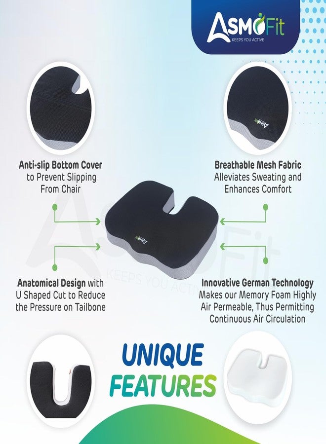 Asmofit Coccyx Cushion for Tailbone, Sciatica, Lower Back Pain Relief | Orthopedic Non-Slip Memory Foam Seat for Long Sitting Office Chair, Home & Wheelchair, Car Driving Seat- (Black Grey) - Image 4